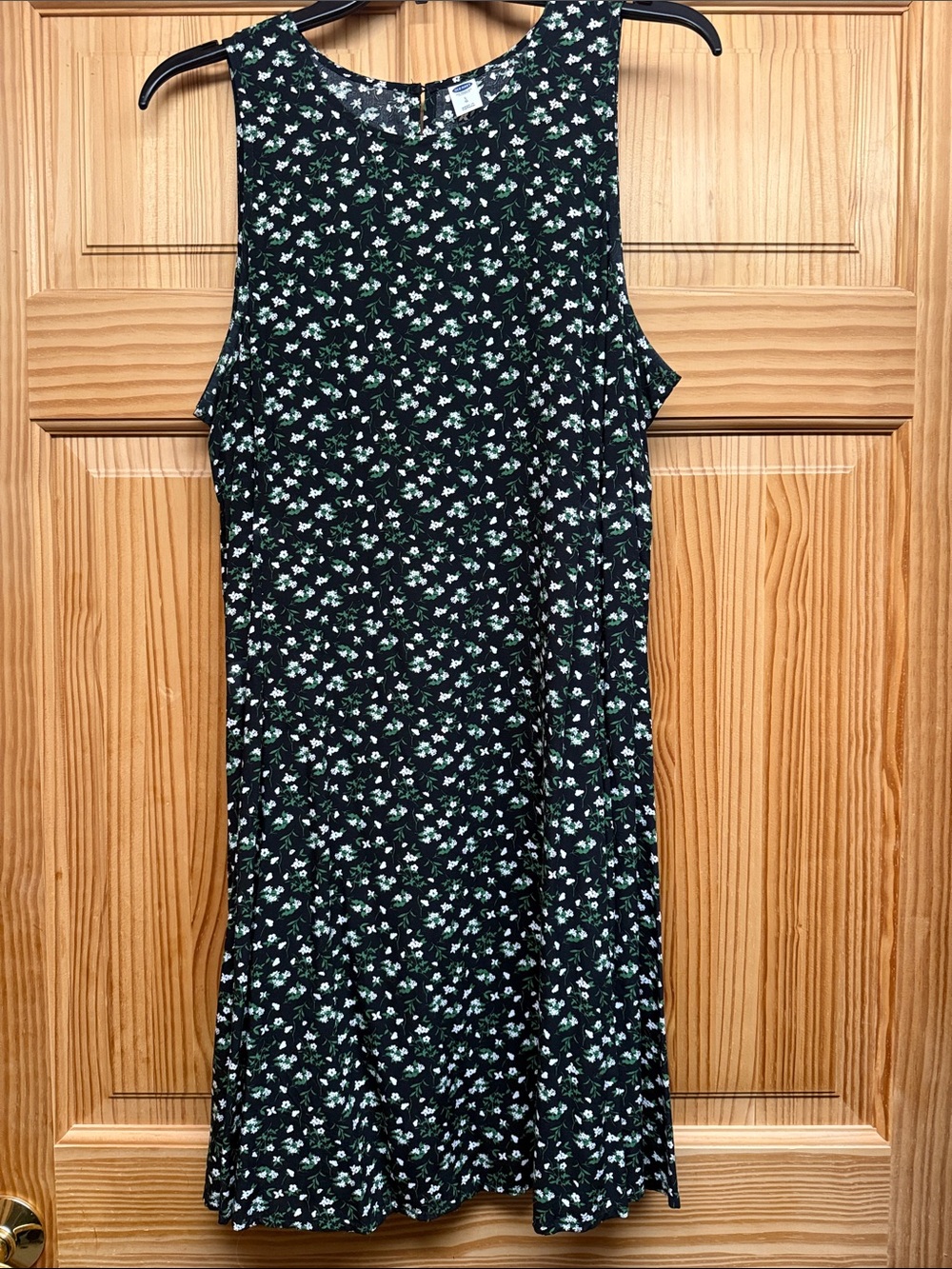 Old Navy Black Floral Midi Dress with White and Green Accents